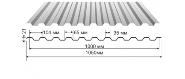 Профнастил оцинкованный С-21 1050x2000 (эконом) купить недорого в Дединово